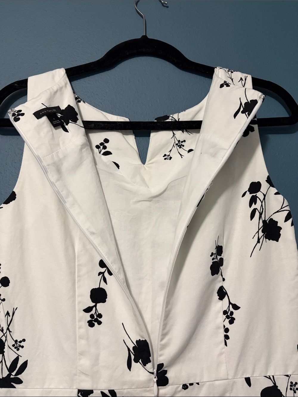 Ann Taylor Midi Sleeveless Sheath Dress Cotton Linen Black White Floral Size 4 - Picture 10 of 11